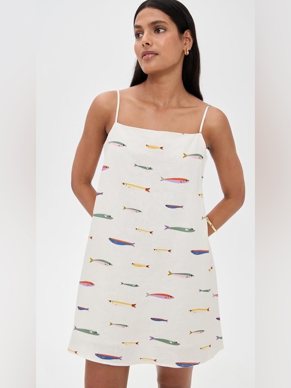 Staud Laura linen sardine fish printed mini dress